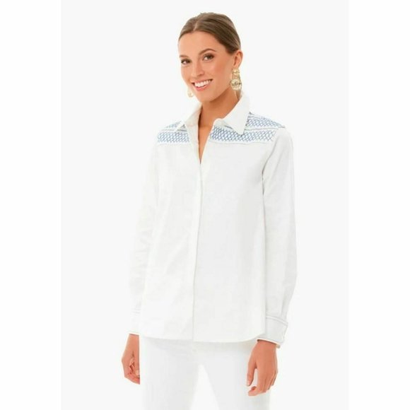 Tuckernuck Tops - Tuckernuck Women's White Smocked Marlowe Button Down Shirt Blouse Size XL